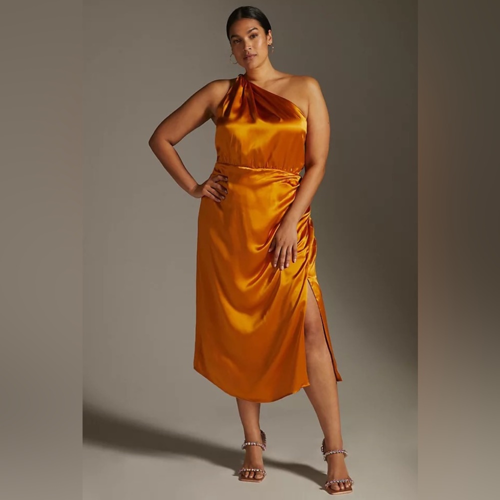 Anthropologie One Shoulder Dress in Shimmering Gold